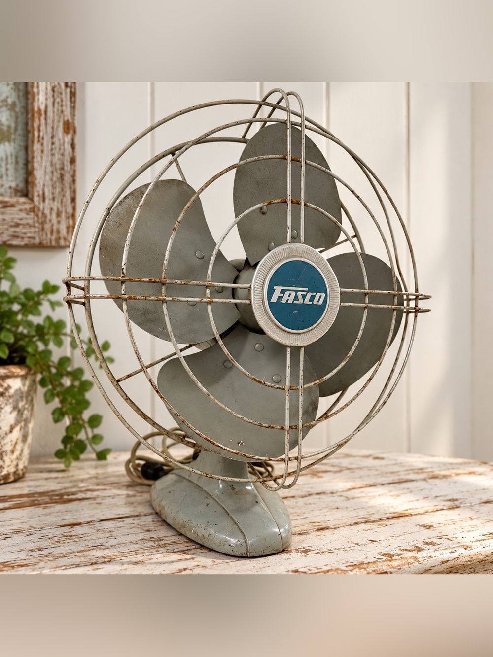 Vintage 1950s FASCO 14” Metal Oscillating Desk Fan MCM Tested Working